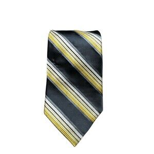 STAFFORD 100% Silk Black Gold Striped Necktie 57”‎ Long 4” Wide Business Preppy